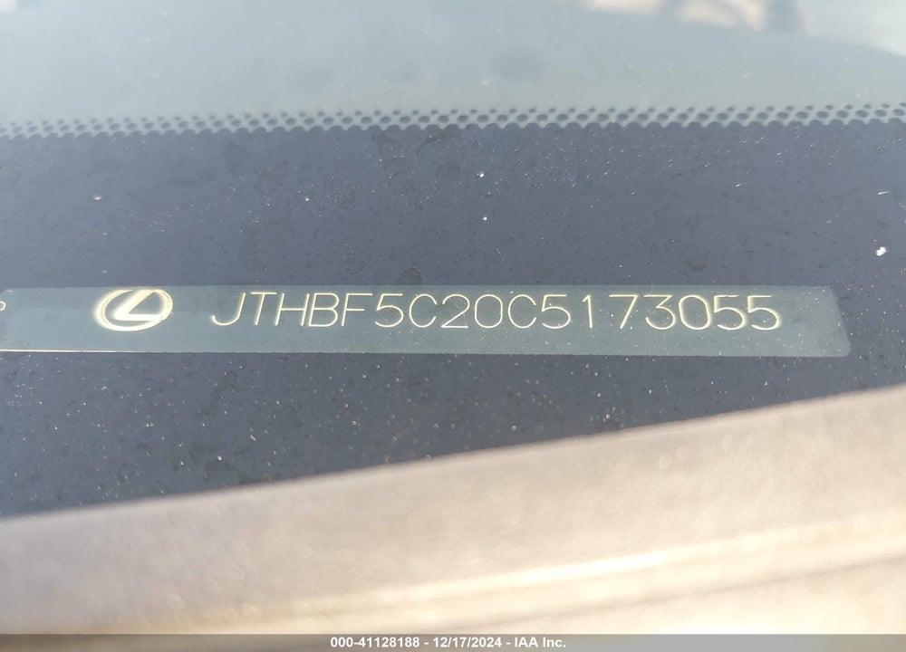 2012 LEXUS IS 250 VIN: JTHBF5C20C5173055