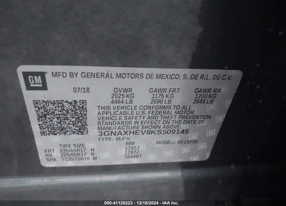 2019 CHEVROLET EQUINOX LS VIN: 3GNAXHEV8KS509145