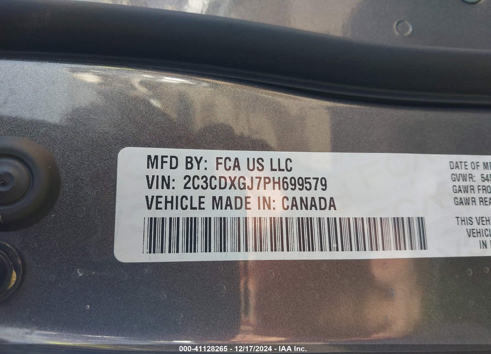 2023 DODGE CHARGER SCAT PACK WIDEBODY VIN: 2C3CDXGJ7PH699579