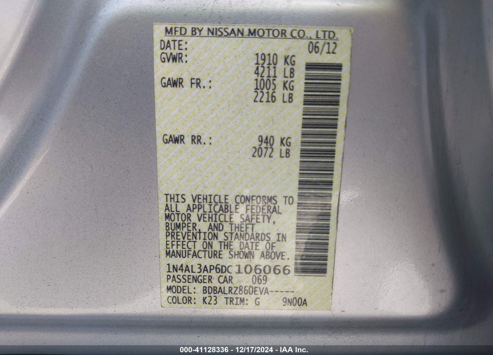 2013 NISSAN ALTIMA VIN: 1N4AL3AP6DC106066