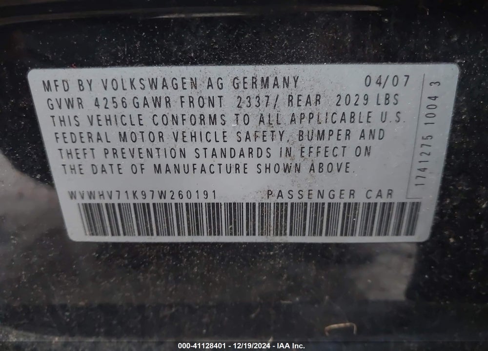 2007 VOLKSWAGEN GTI 4-DOOR VIN: WVWHV71K97W260191