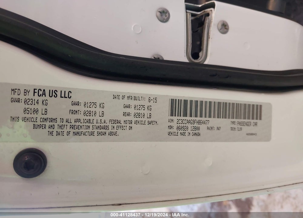 2015 CHRYSLER 300 VIN: 2C3CCAAG9FH864477