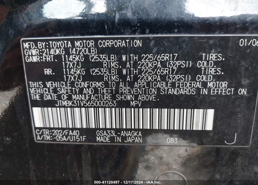 2006 TOYOTA RAV4 LIMITED V6 VIN: JTMBK31V565000263