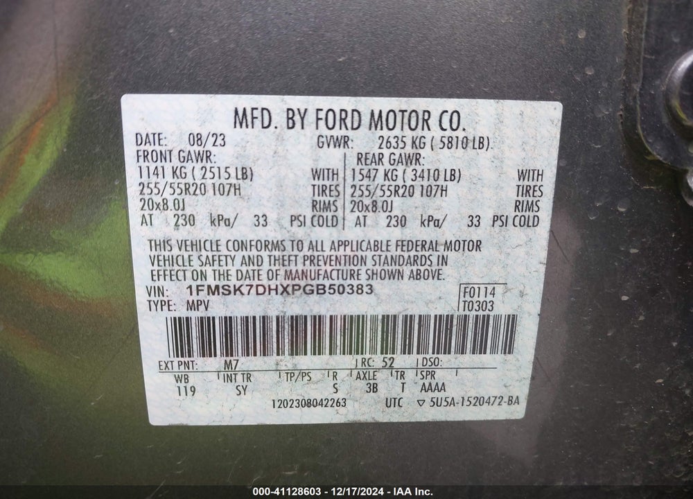 2023 FORD EXPLORER VIN: 1FMSK7DHXPGB50383