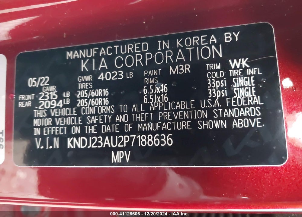 2023 KIA SOUL LX VIN: KNDJ23AU2P7188636