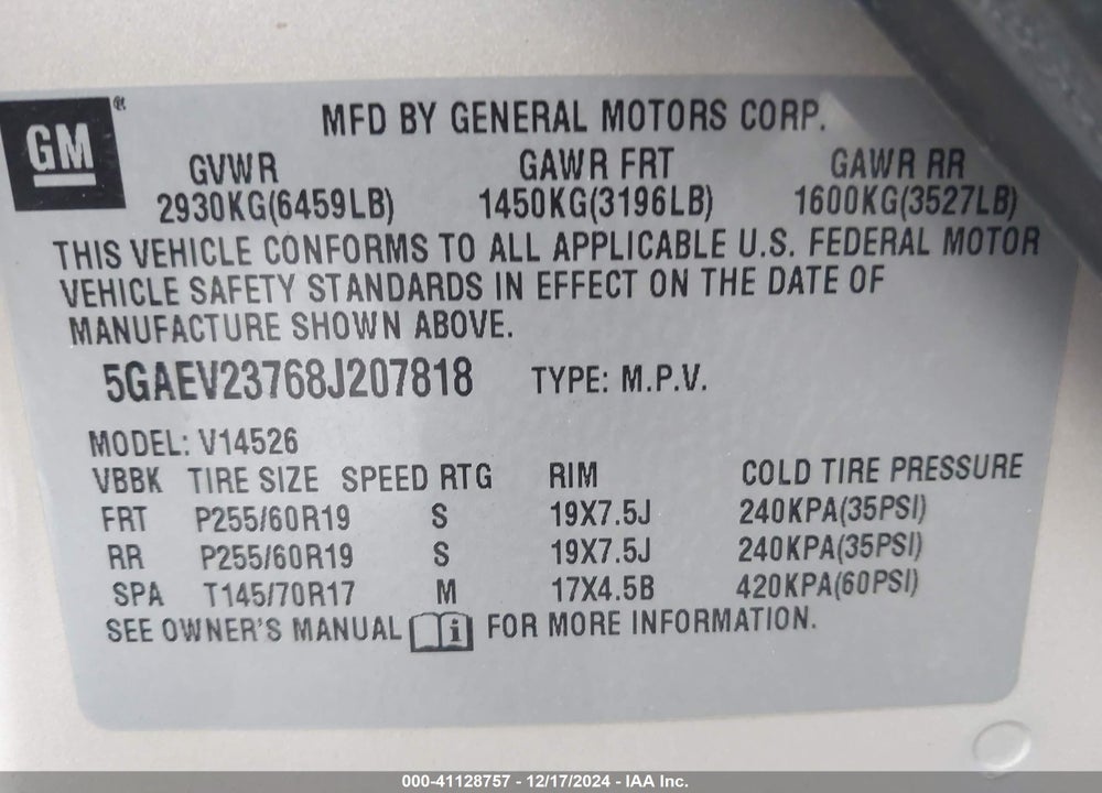 2008 BUICK ENCLAVE CXL VIN: 5GAEV23768J207818