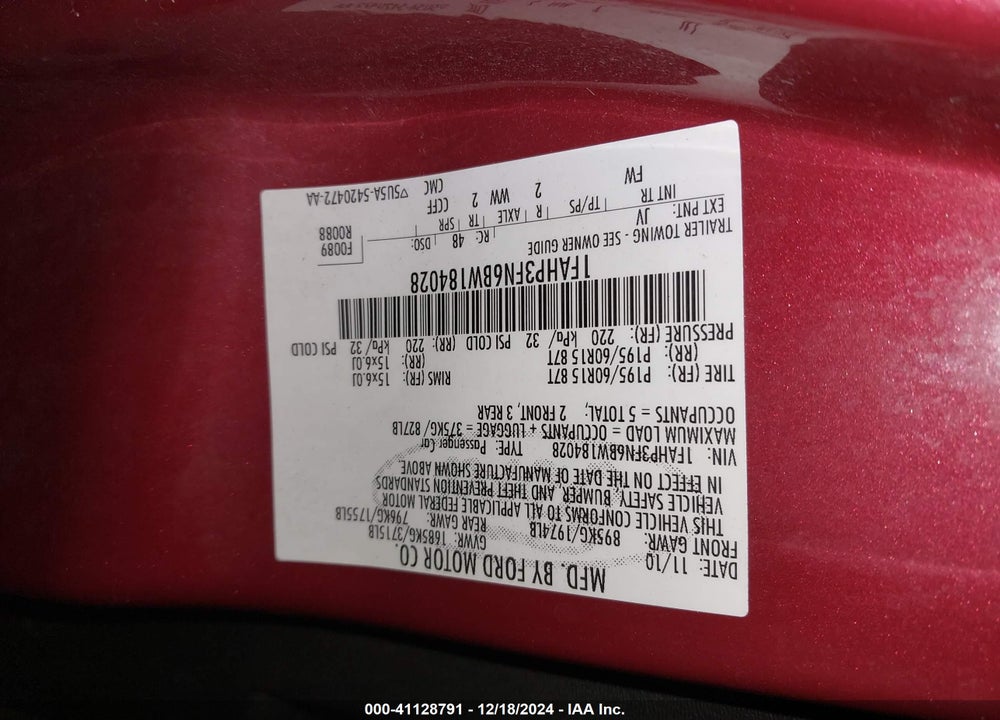2011 FORD FOCUS SE VIN: 1FAHP3FN6BW184028
