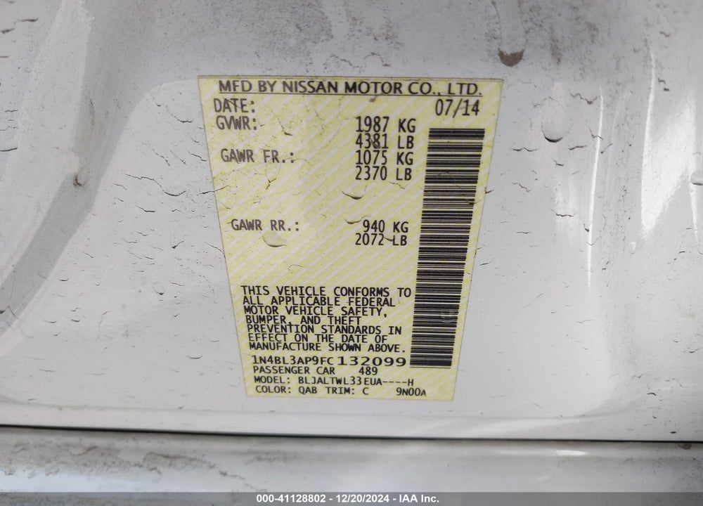 2015 NISSAN ALTIMA 3.5 SL VIN: 1N4BL3AP9FC132099