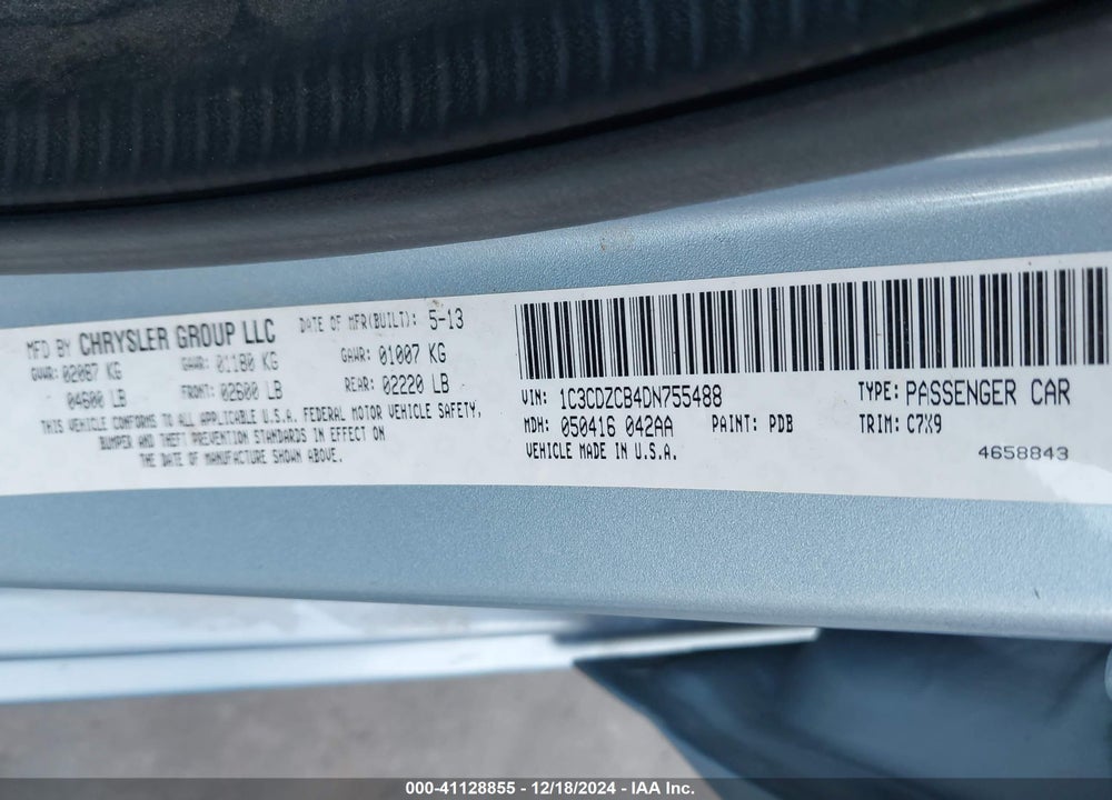 2013 DODGE AVENGER VIN: 1C3CDZCB4DN755488