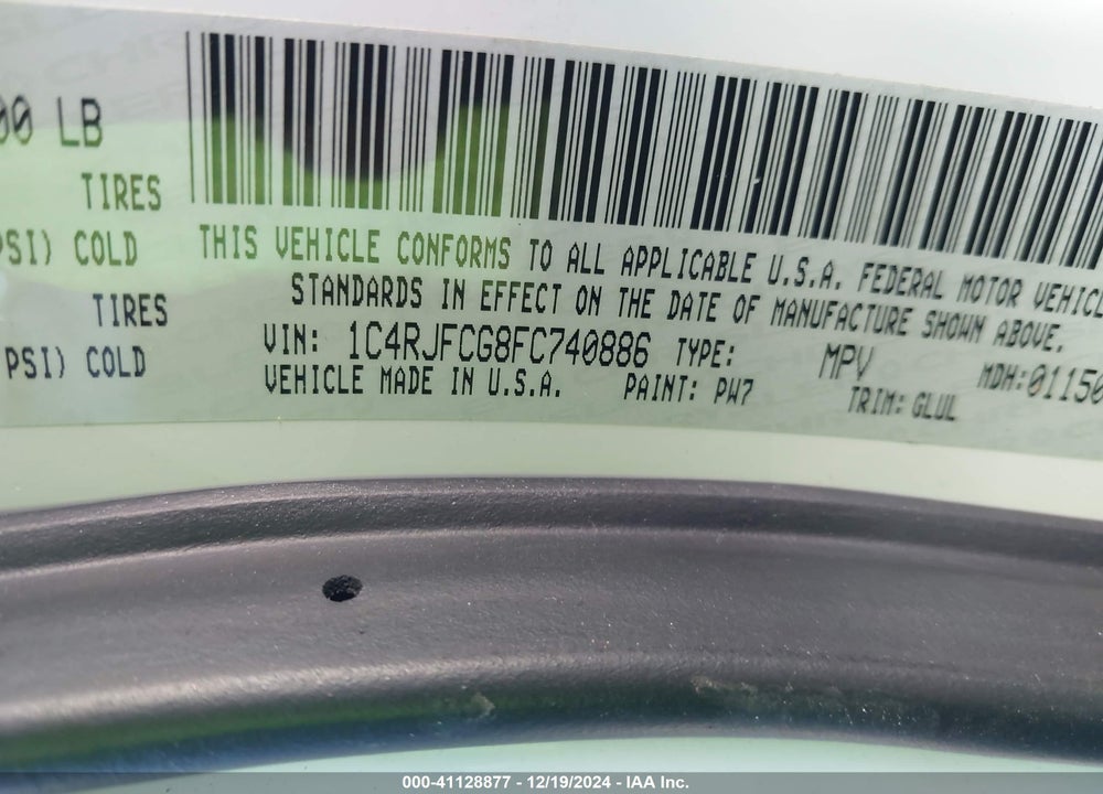 2015 JEEP GRAND CHEROKEE OVERLAND VIN: 1C4RJFCG8FC740886