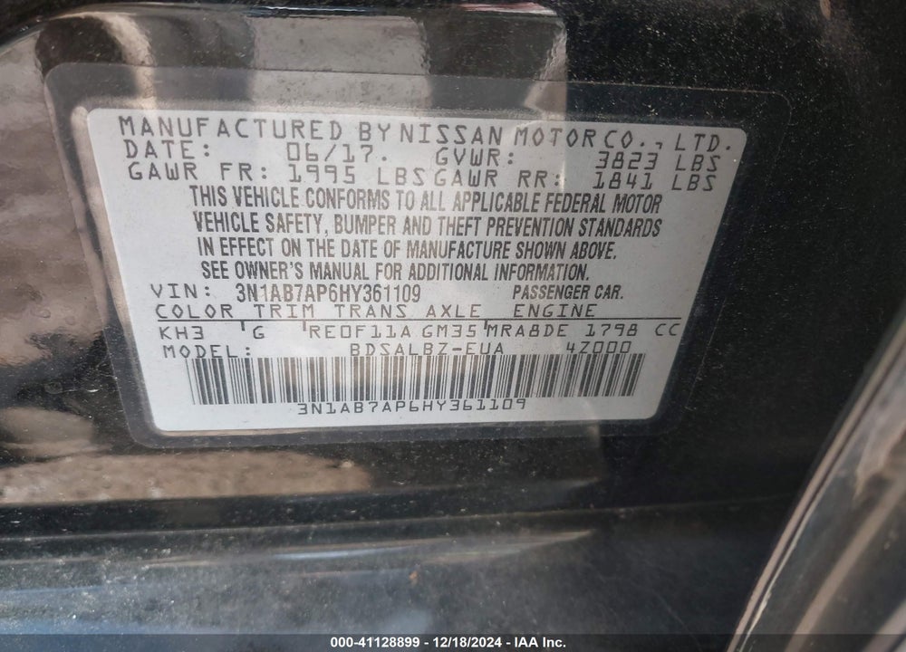2017 NISSAN SENTRA VIN: 3N1AB7AP6HY361109