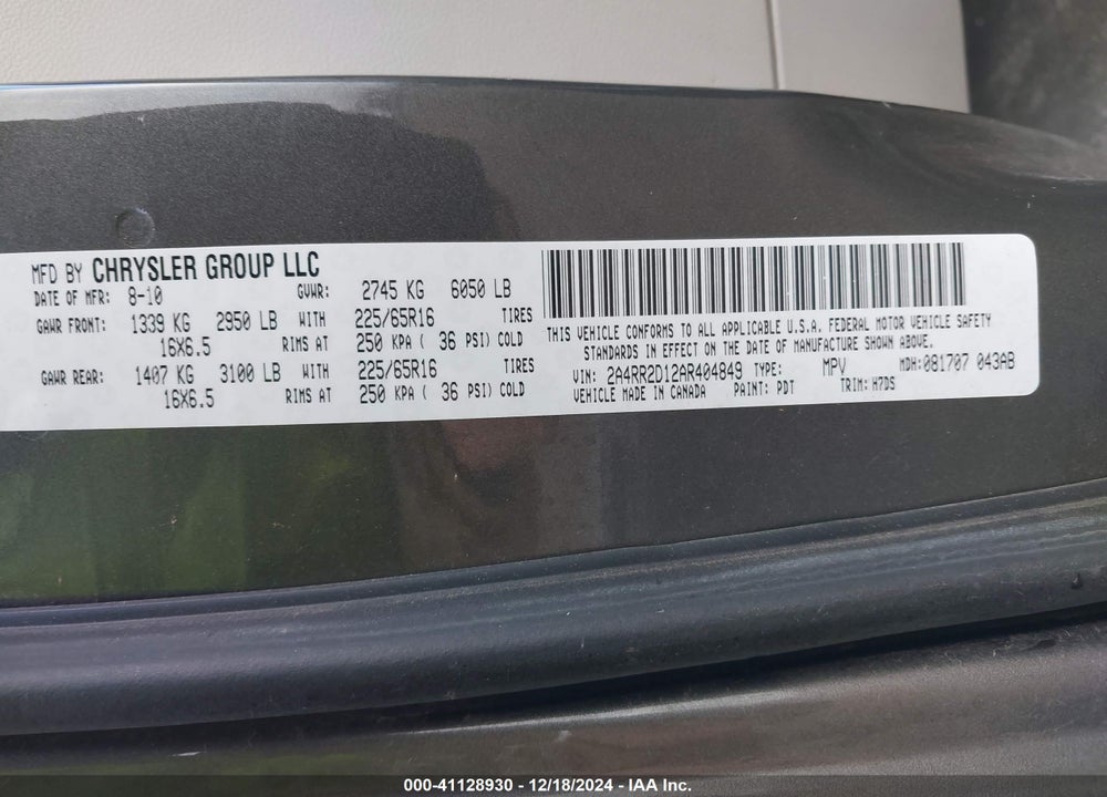 2010 CHRYSLER TOWN & COUNTRY NEW LX VIN: 2A4RR2D12AR404849