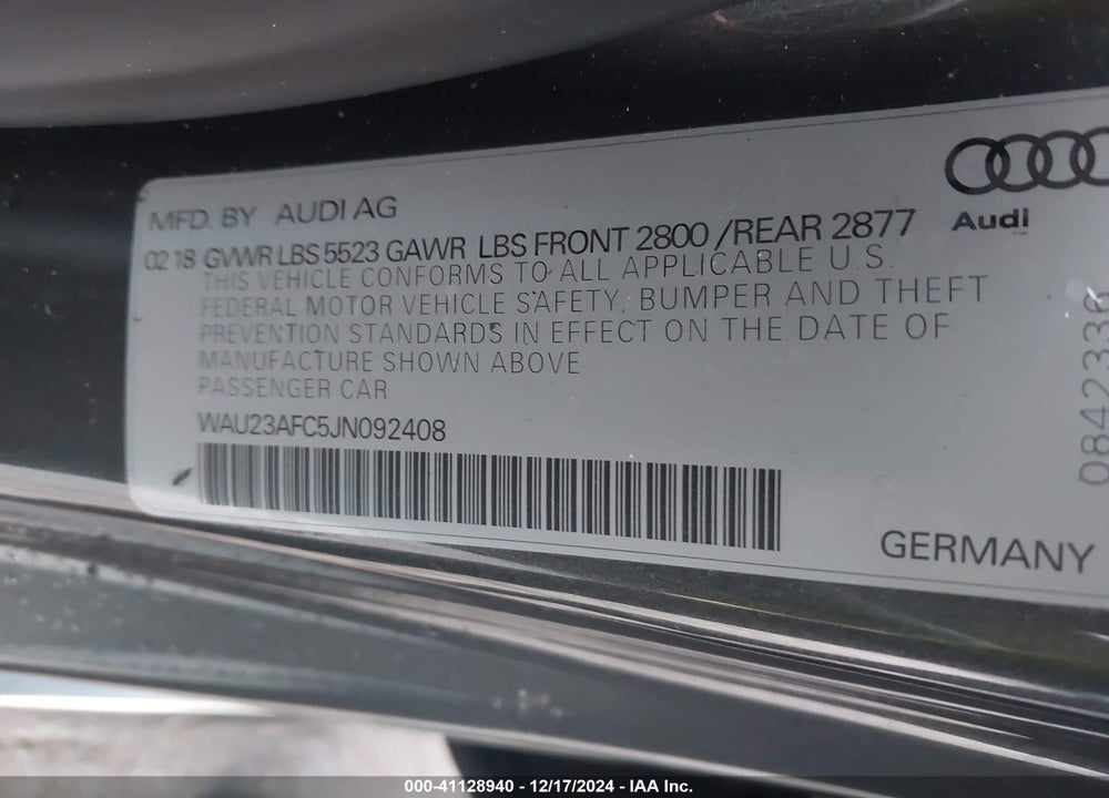 2018 AUDI A7 3.0T PREMIUM PLUS VIN: WAU23AFC5JN092408