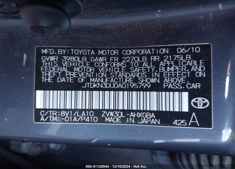 2010 TOYOTA PRIUS VIN: JTDKN3DU0A0195799