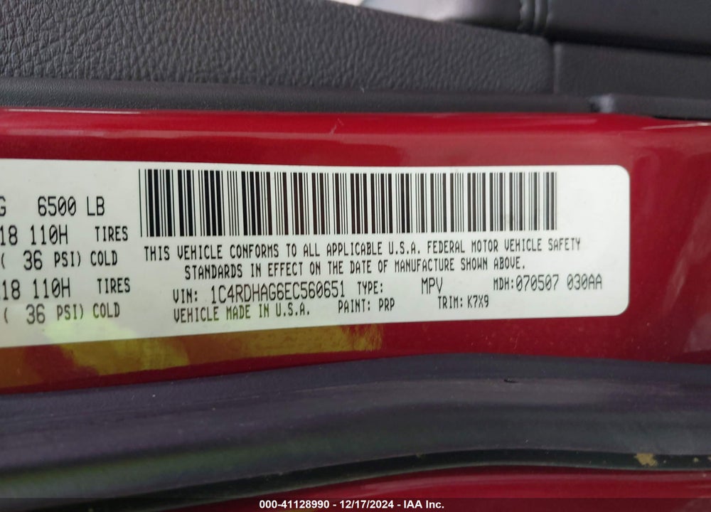 2014 DODGE DURANGO SXT VIN: 1C4RDHAG6EC560651