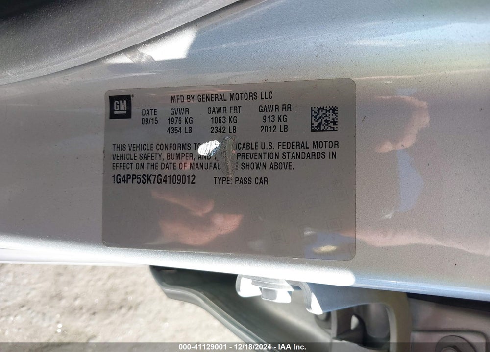 2016 BUICK VERANO VIN: 1G4PP5SK7G4109012