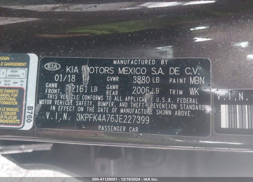 2018 KIA FORTE LX VIN: 3KPFK4A76JE227399