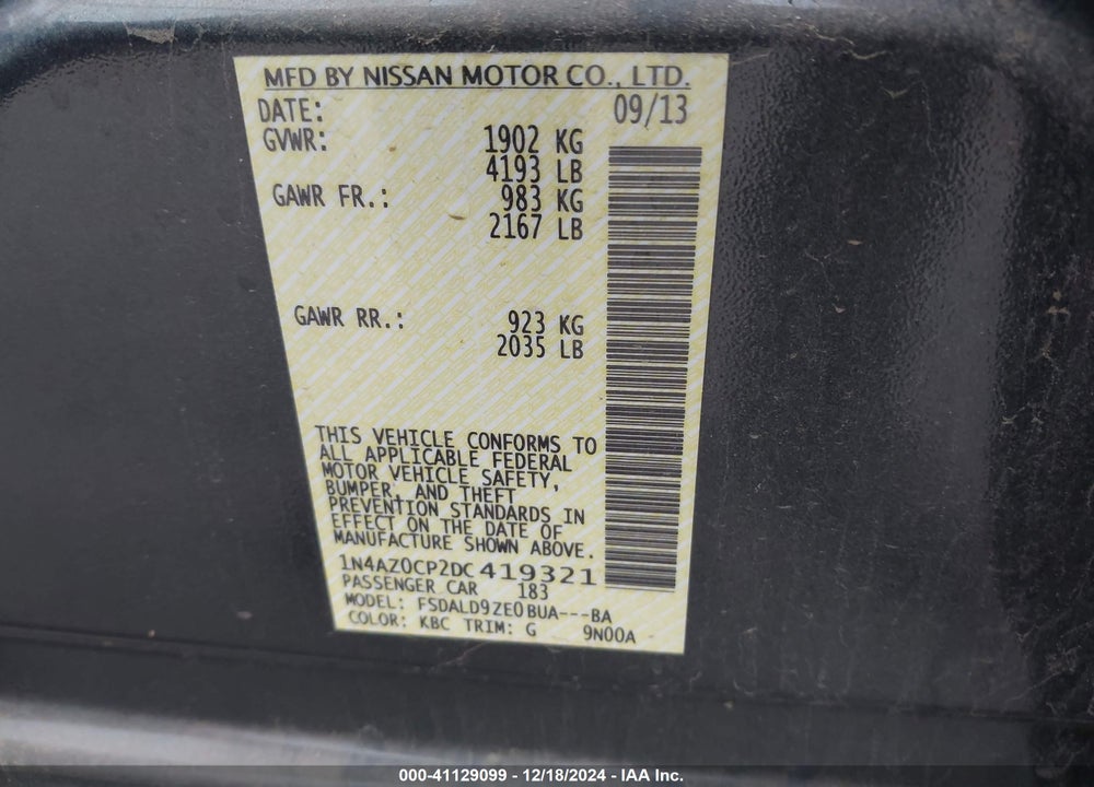 2013 NISSAN LEAF SV VIN: 1N4AZ0CP2DC419321