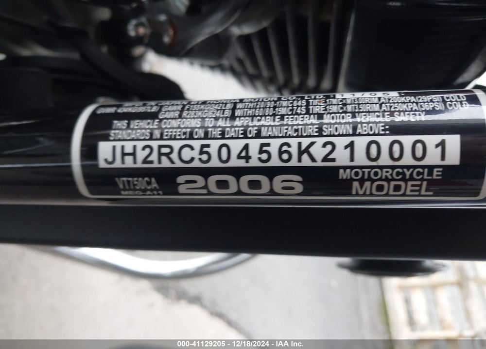 2006 HONDA VT750 CA VIN: JH2RC50456K210001