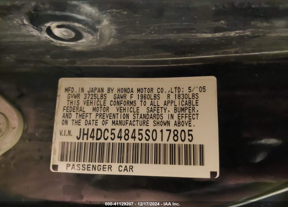 2005 ACURA RSX VIN: JH4DC54845S017805