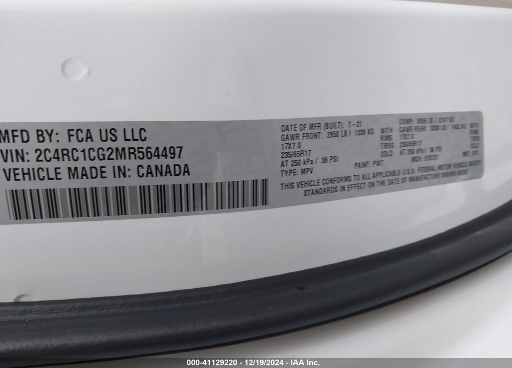 2021 CHRYSLER VOYAGER LX VIN: 2C4RC1CG2MR564497