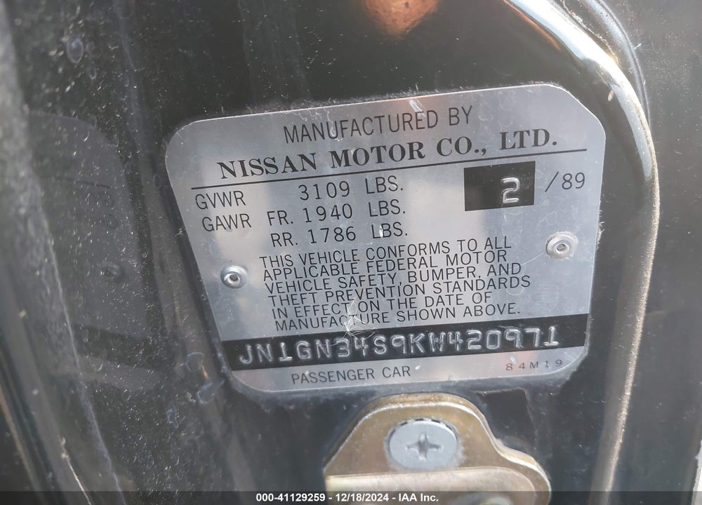1989 NISSAN PULSAR NX XE VIN: JN1GN34S9KW420971