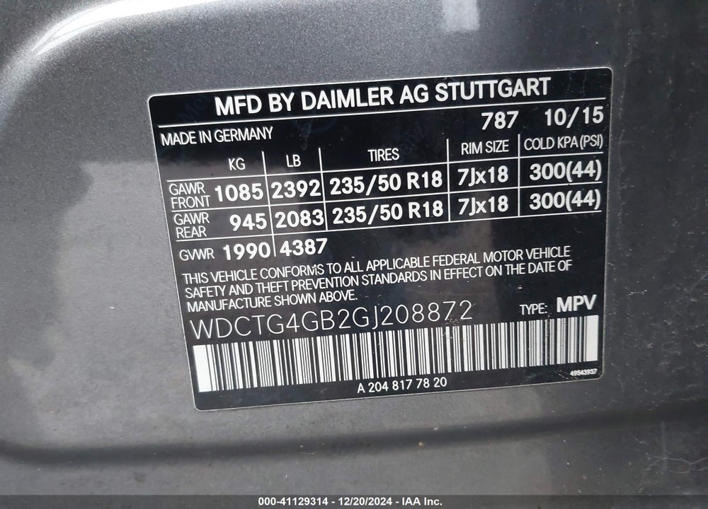 2016 MERCEDES-BENZ GLA-CLASS VIN: WDCTG4GB2GJ208872