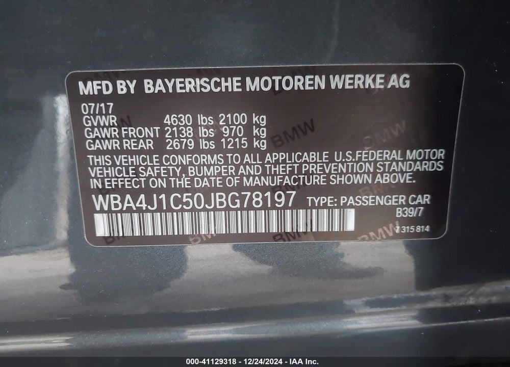 2018 BMW 430I GRAN COUPE VIN: WBA4J1C50JBG78197