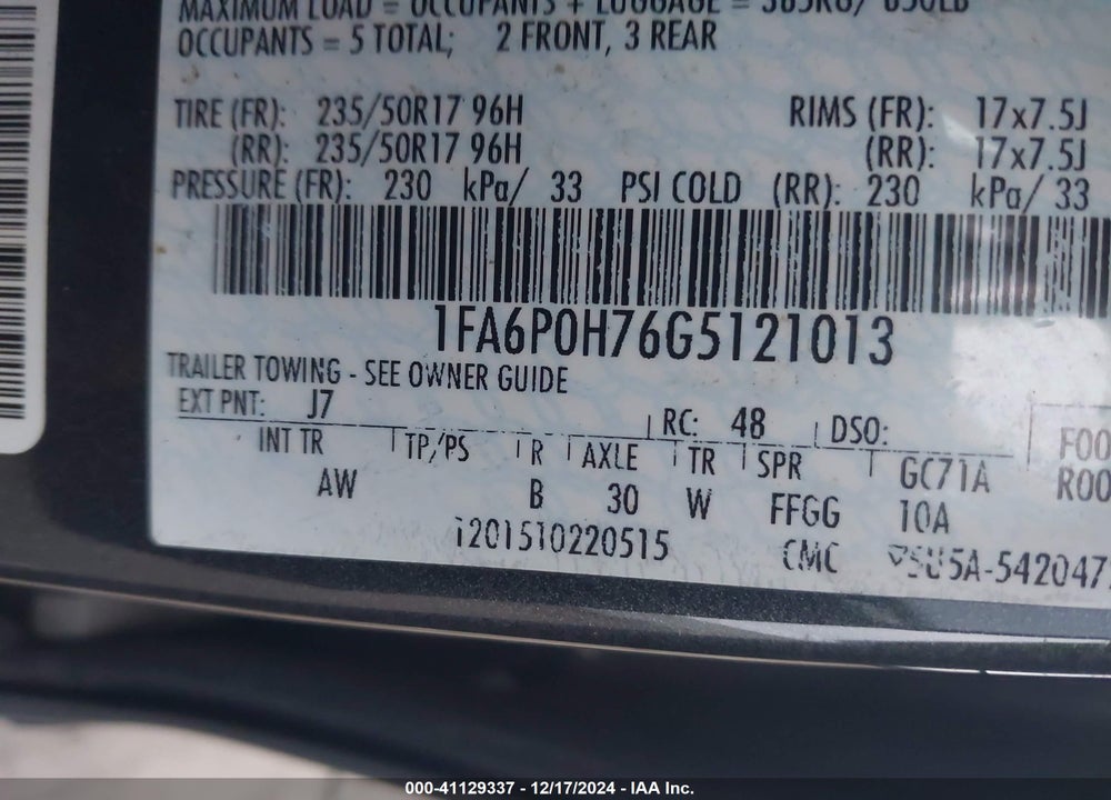 2016 FORD FUSION SE VIN: 1FA6P0H76G5121013