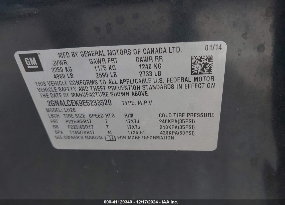 2014 CHEVROLET EQUINOX 2LT VIN: 2GNALCEK9E6233520