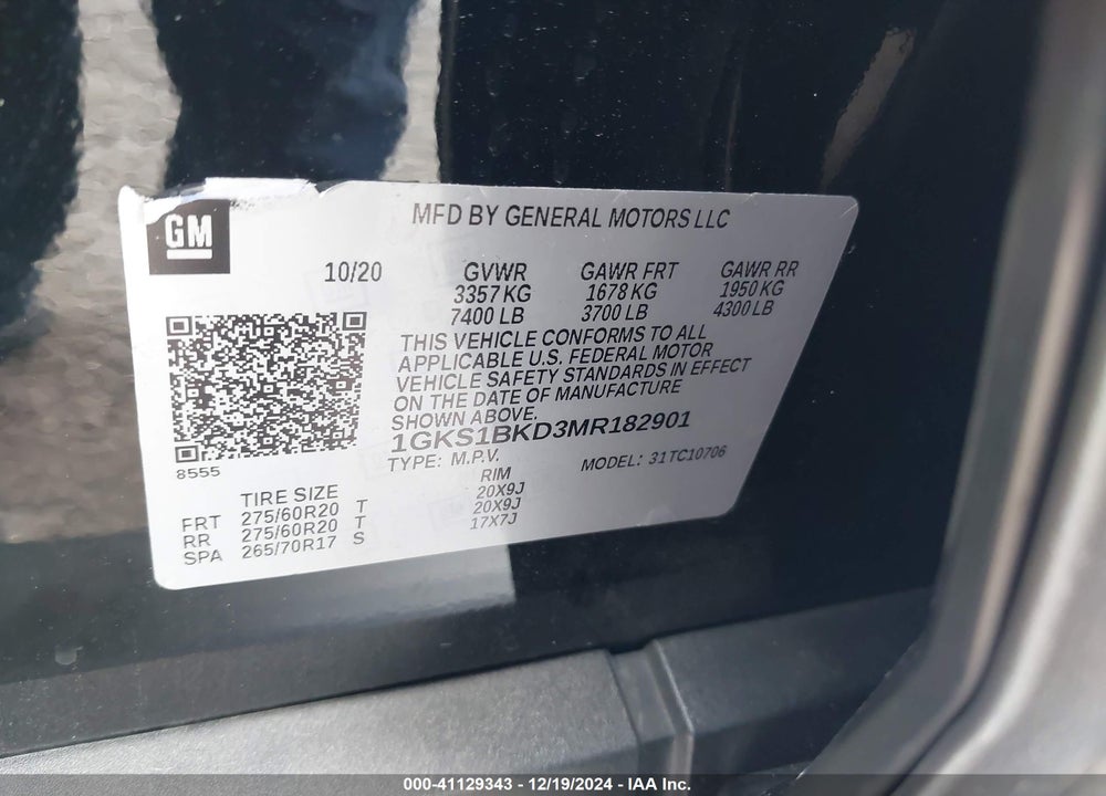 2021 GMC YUKON 2WD SLT VIN: 1GKS1BKD3MR182901