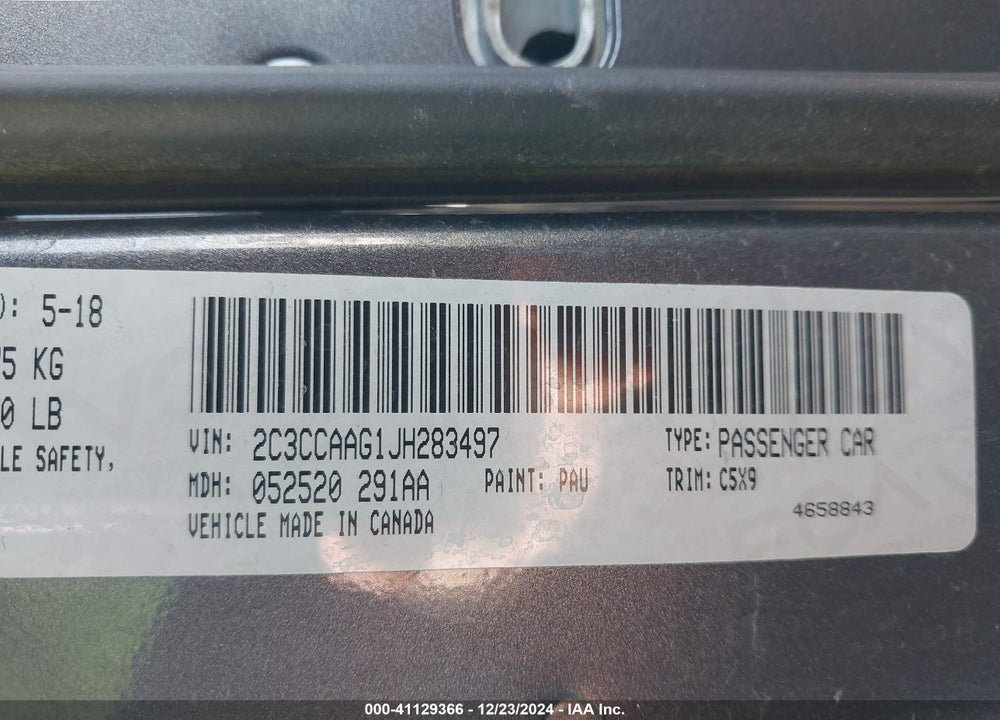 2018 CHRYSLER 300 VIN: 2C3CCAAG1JH283497