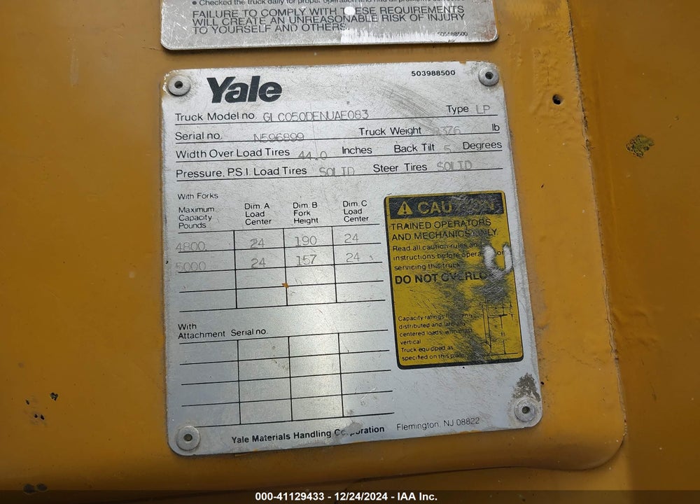 1995 YALE GLC050DENUAE083 VIN: 0000000000N596899
