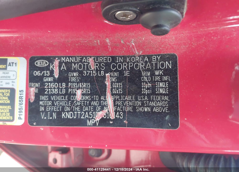 2013 KIA SOUL VIN: KNDJT2A51D7616143