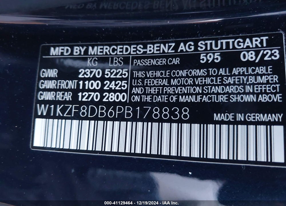 2023 MERCEDES-BENZ E 350 VIN: W1KZF8DB6PB178838