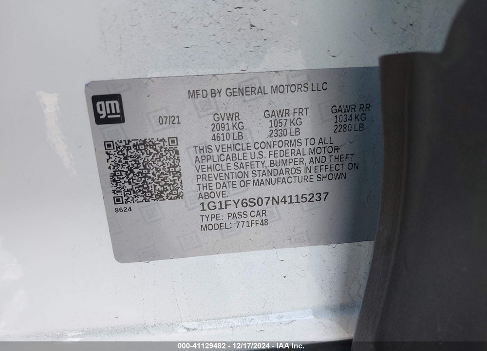2022 CHEVROLET BOLT EUV FWD LT VIN: 1G1FY6S07N4115237