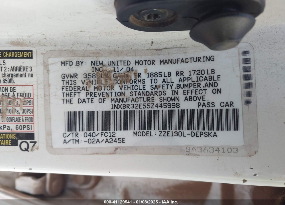 2005 TOYOTA COROLLA S VIN: 1NXBR32E55Z445998