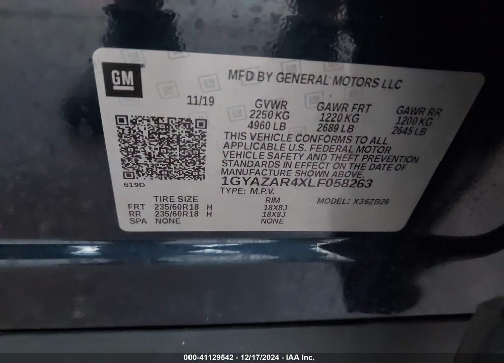 2020 CADILLAC XT4 FWD LUXURY VIN: 1GYAZAR4XLF058263