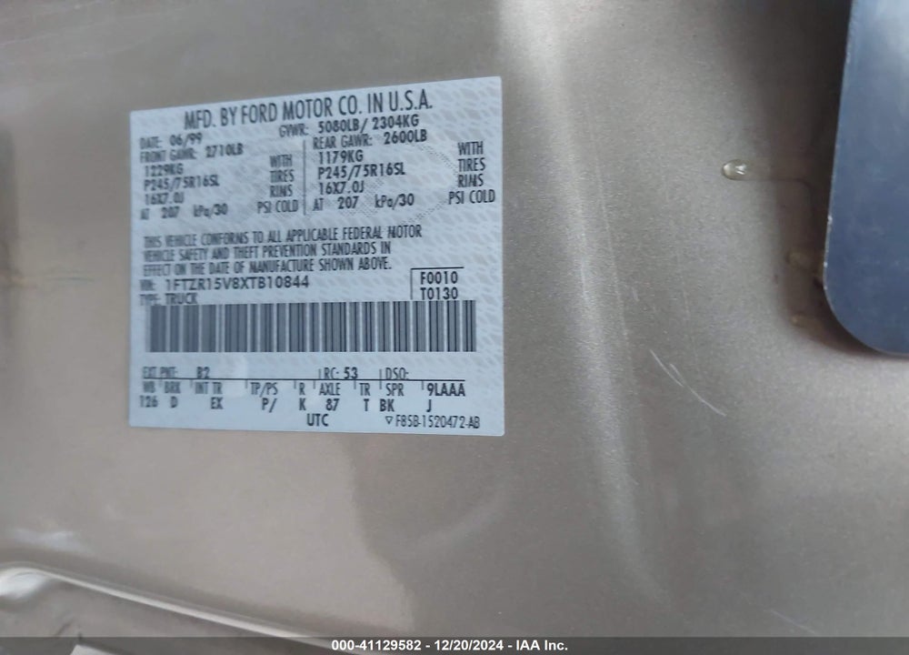 1999 FORD RANGER XL/XLT VIN: 1FTZR15V8XTB10844