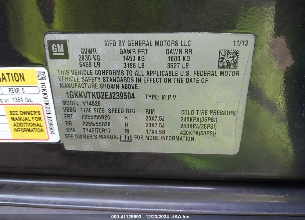 2014 GMC ACADIA DENALI VIN: 1GKKVTKD2EJ239504