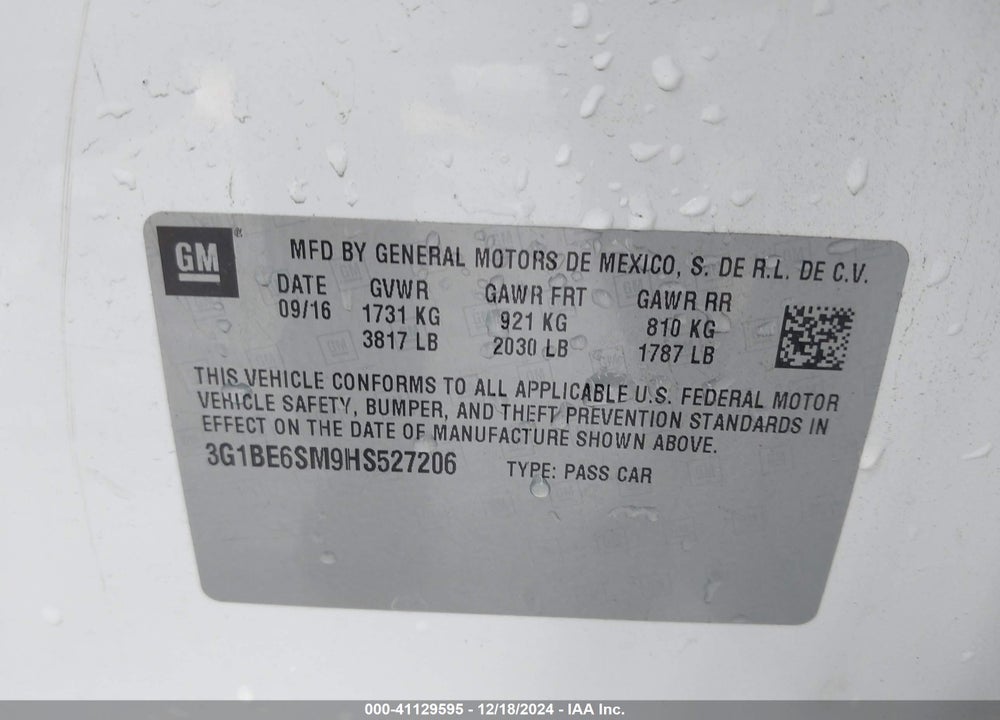 2017 CHEVROLET CRUZE VIN: 3G1BE6SM9HS527206