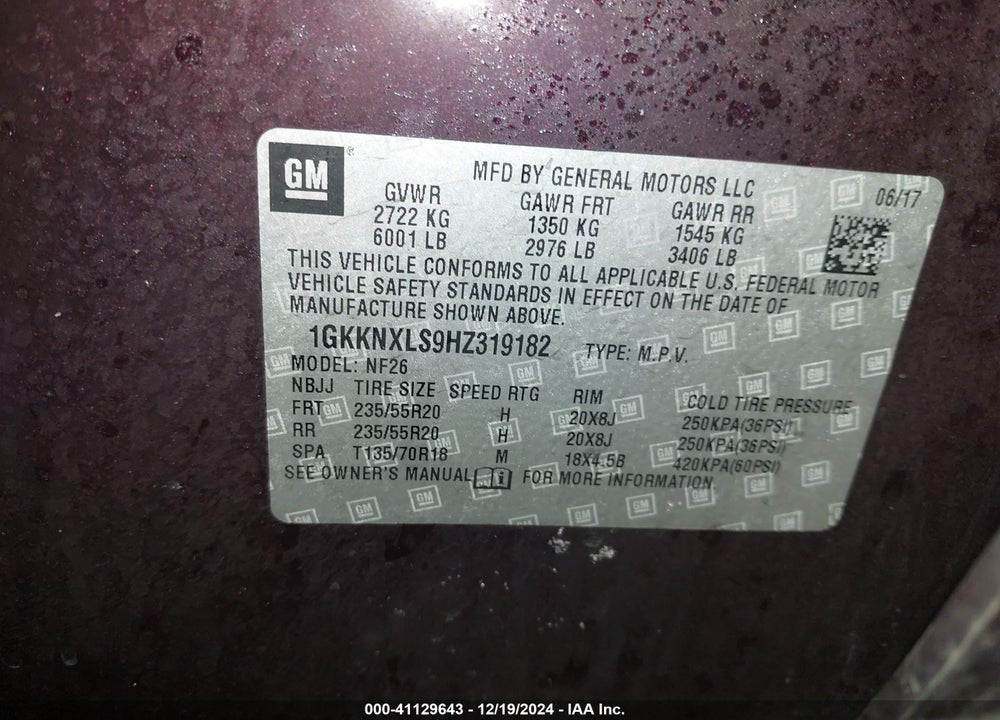 2017 GMC ACADIA DENALI VIN: 1GKKNXLS9HZ319182