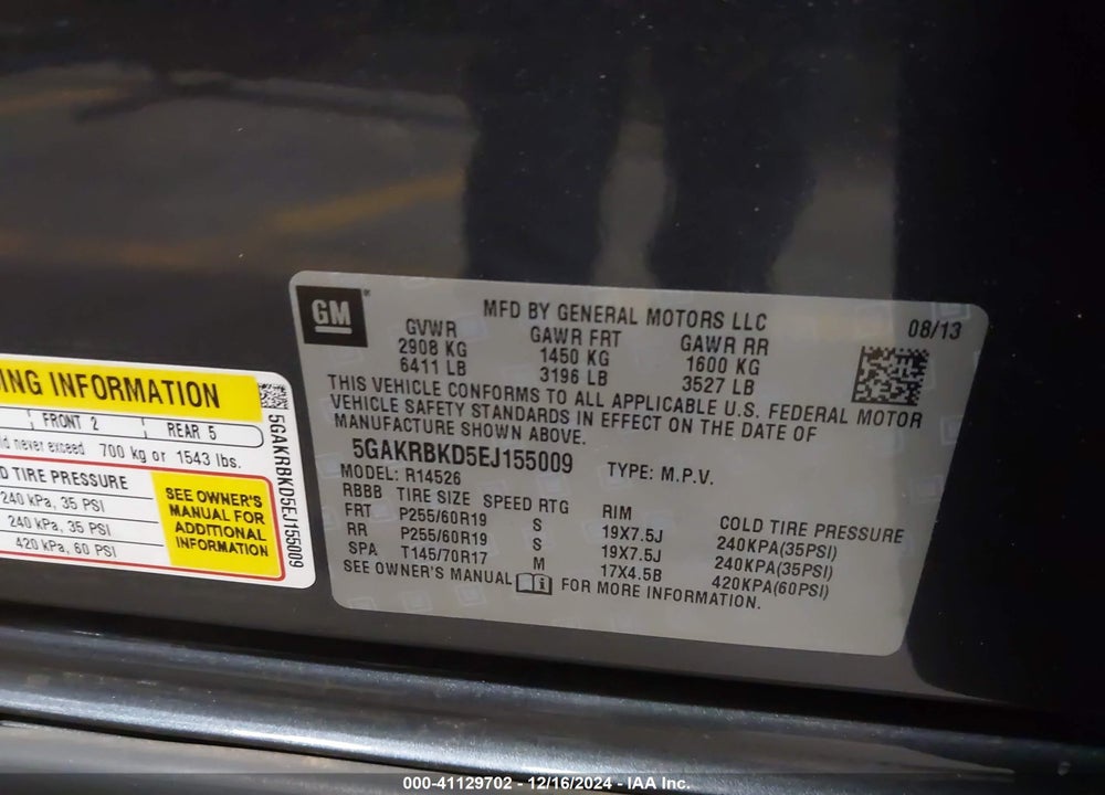 2014 BUICK ENCLAVE LEATHER VIN: 5GAKRBKD5EJ155009
