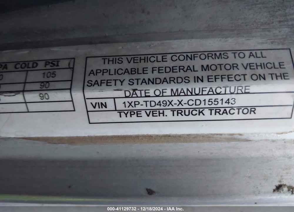 2012 PETERBILT 367 VIN: 1XPTD49XXCD155143