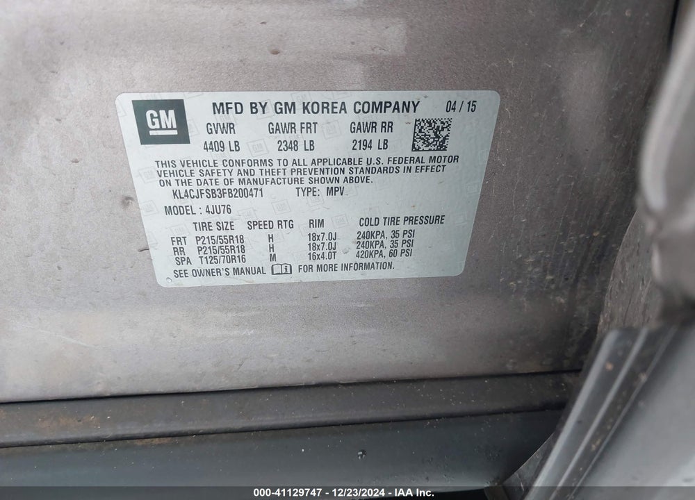 2015 BUICK ENCORE CONVENIENCE VIN: KL4CJFSB3FB200471