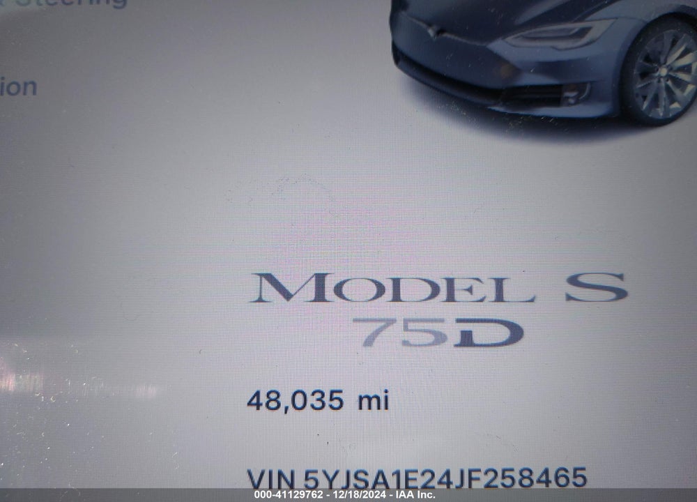 2018 TESLA MODEL S 100D/75D/P100D VIN: 5YJSA1E24JF258465