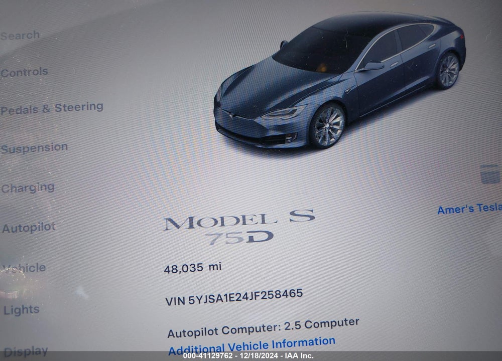 2018 TESLA MODEL S 100D/75D/P100D VIN: 5YJSA1E24JF258465