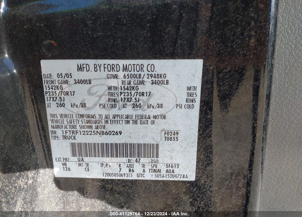2005 FORD F-150 STX/XL/XLT VIN: 1FTRF12225NB60269