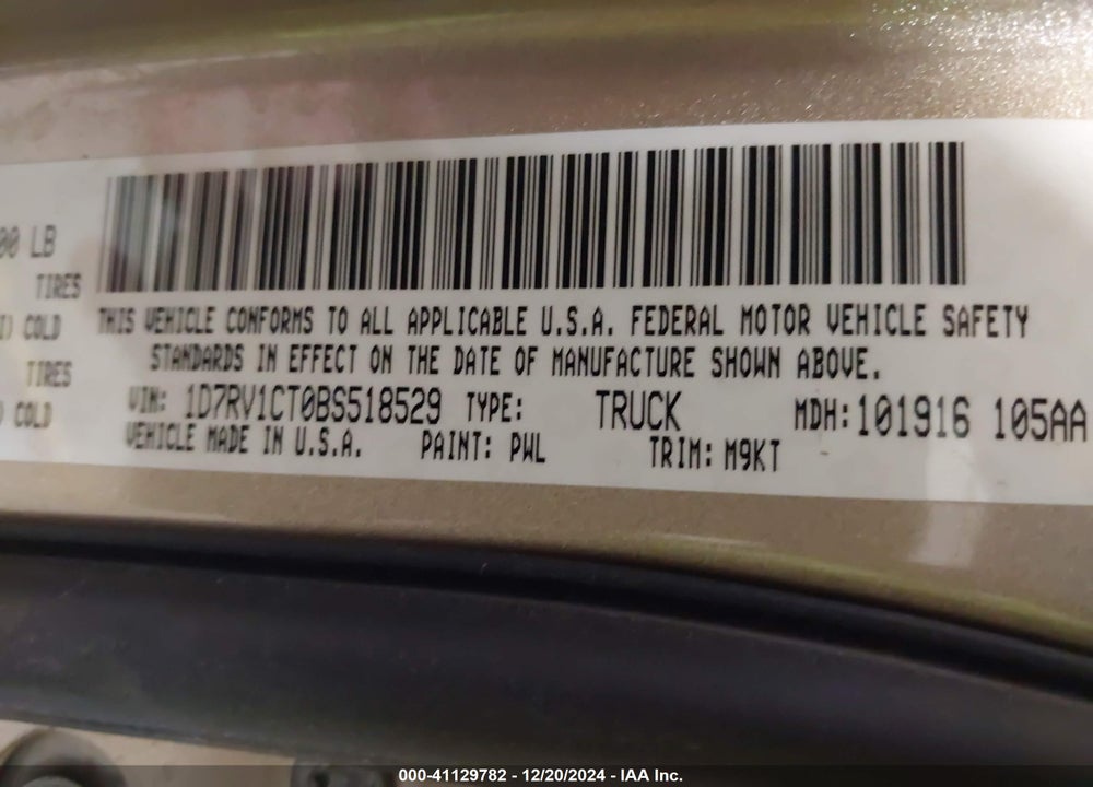 2011 RAM RAM 1500 VIN: 1D7RV1CT0BS518529