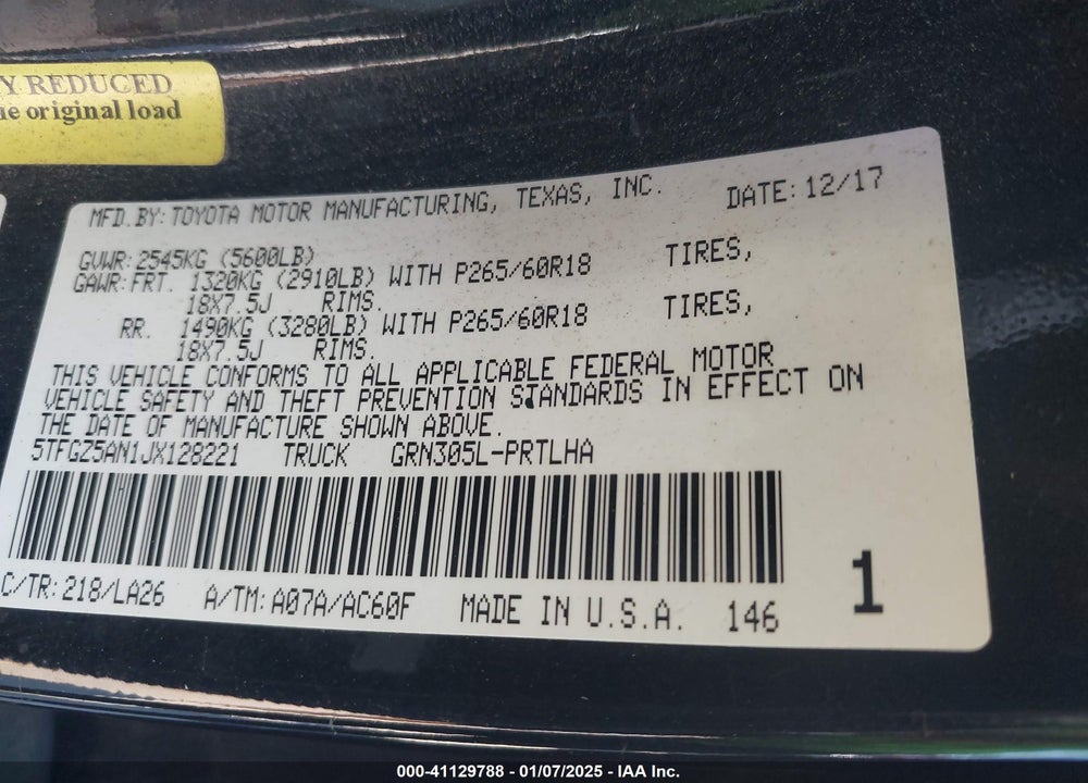2018 TOYOTA TACOMA VIN: 5TFGZ5AN1JX128221
